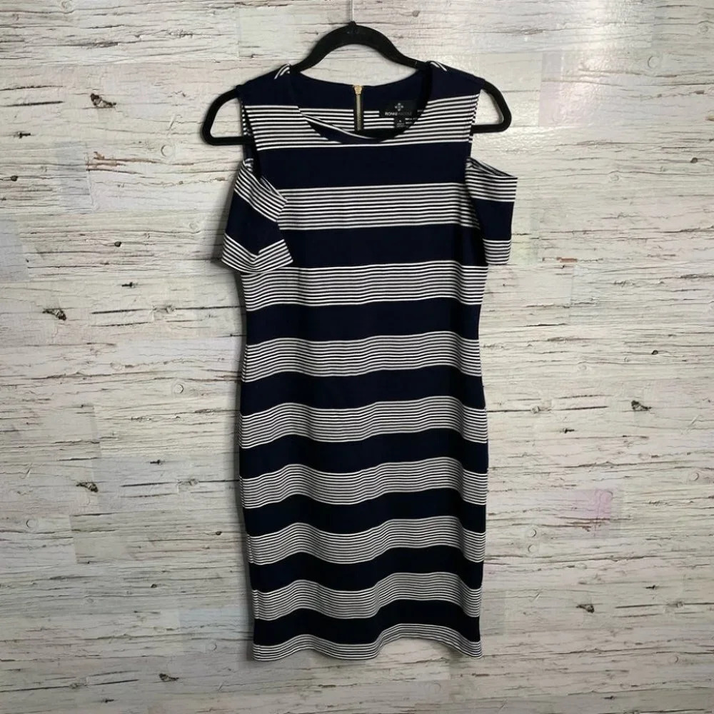 Ronni Nicole striped dress midi navy gray size 6
